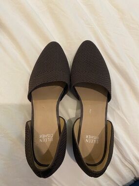 Eileen Fisher Dark Brown Knit Pointed D'Orsay Flats Sz 8.5